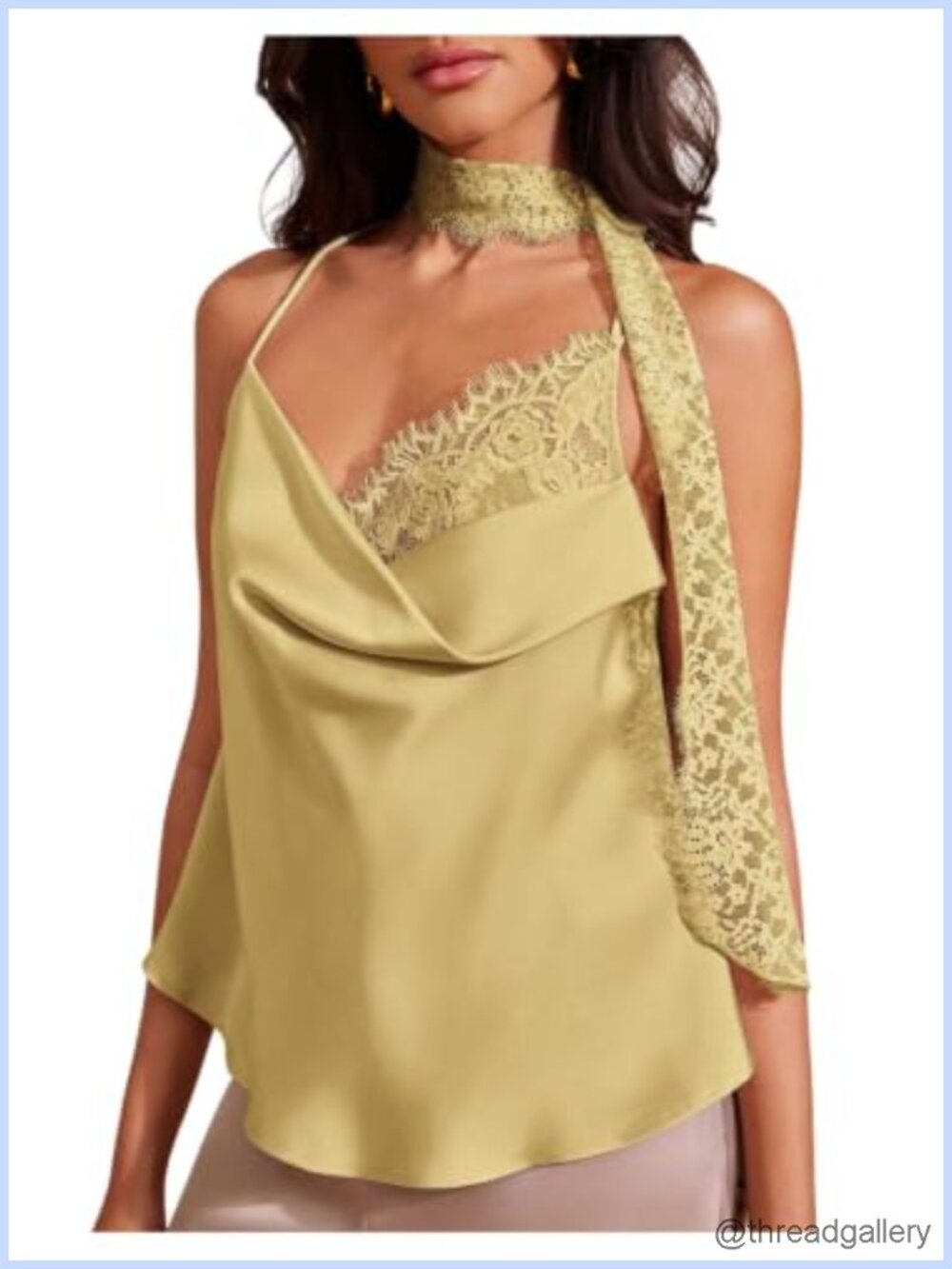 Satin Lace Cami Halter Cowl Neck Backless Spaghetti Strap Party Top